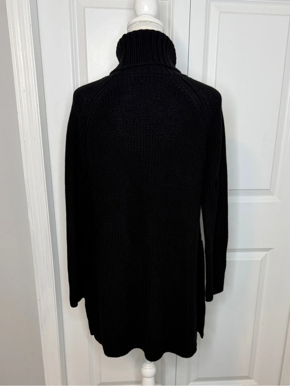 Kate Spade Black Turtleneck Knit Tunic Sweater XS Side Splits Cotton Cashmere